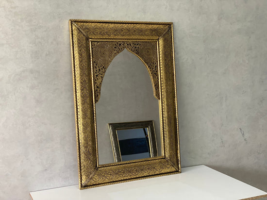 Wall mirror large Gold color handmade engraved Brass